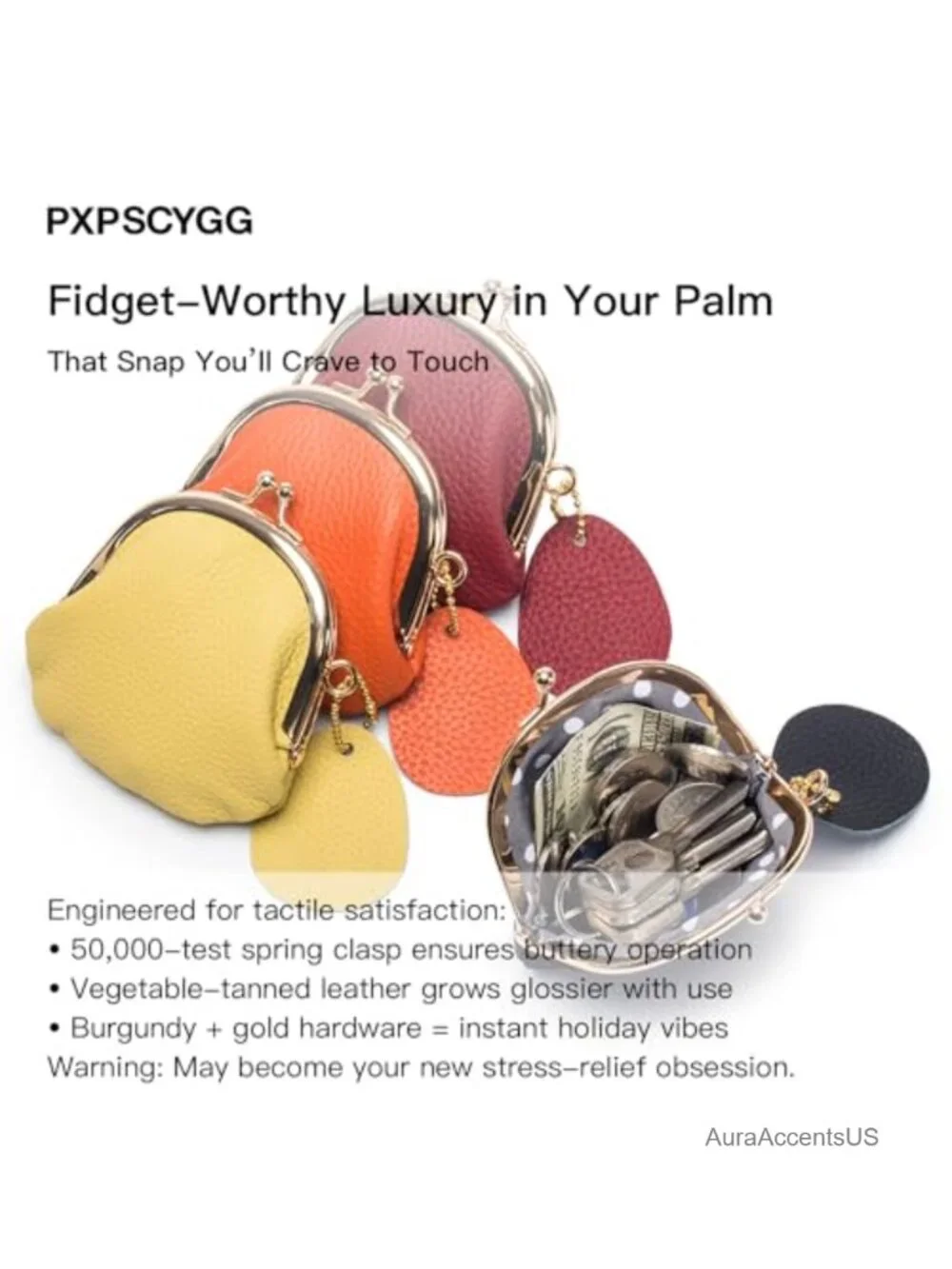 Vintage PU Leather Coin Purse with Kiss Lock, Small Change Purse for Women,